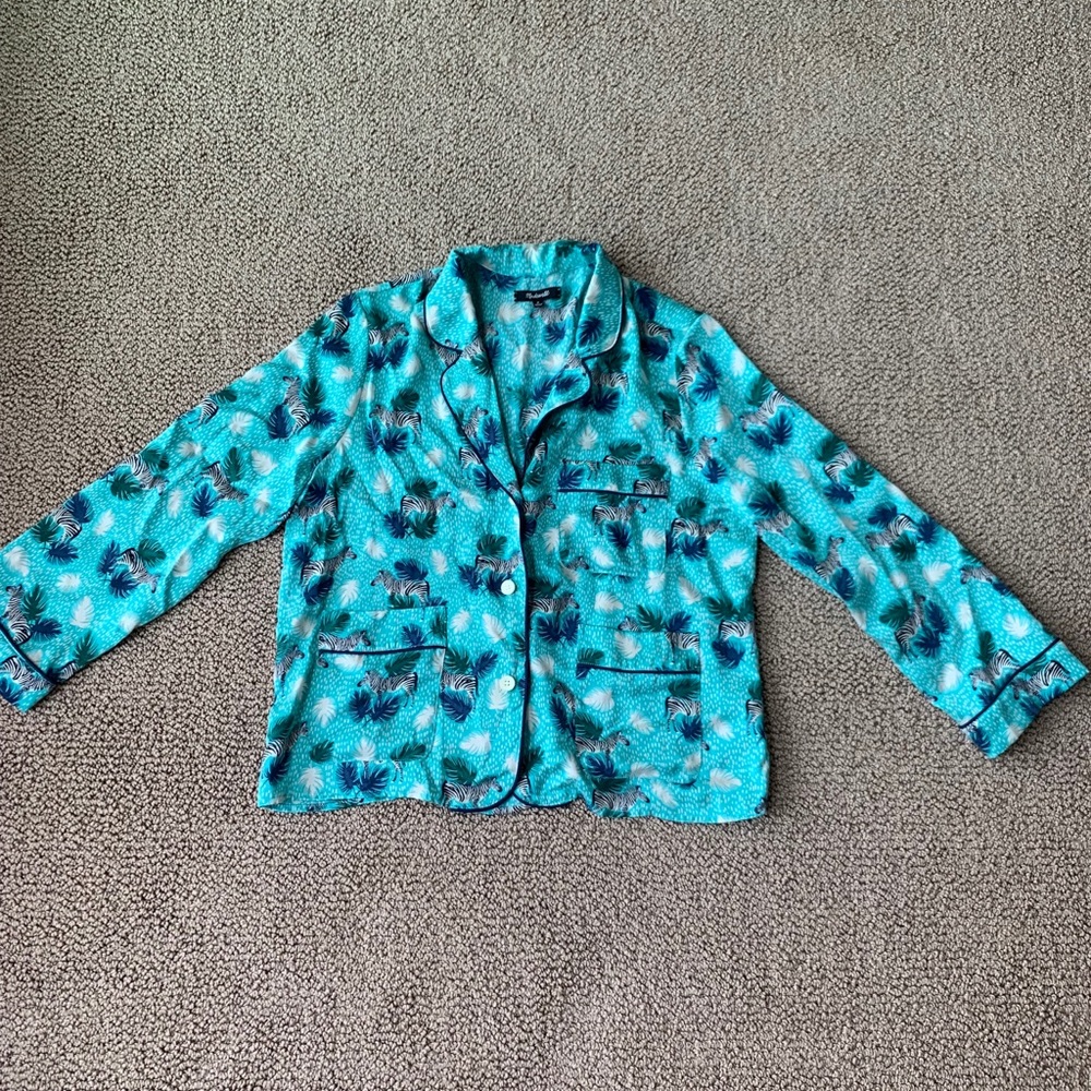 Madewell 100% silk pajama style top, safari print